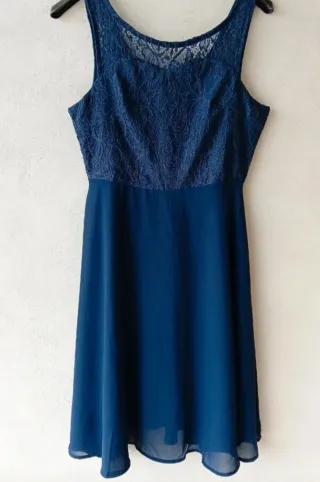 Abito smanicato con pizzo per donna, tg S, blu