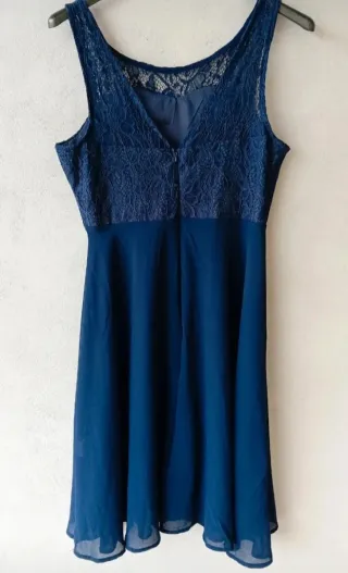 Abito smanicato con pizzo per donna, tg S, blu