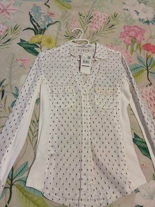 Camisa Mango Blanca Estampada Talla S