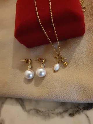 Conjunto perla chapado en oro