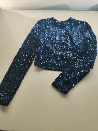 Top lentejuelas azul noche manga larga