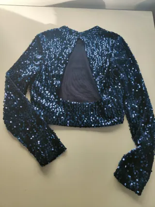 Top lentejuelas azul noche manga larga