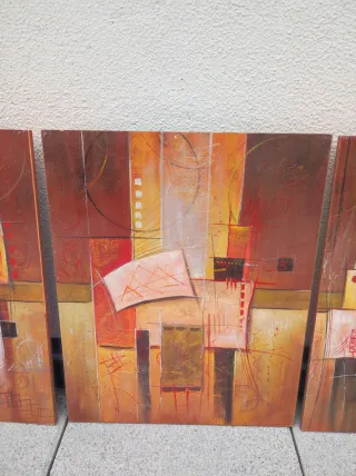 Set di 3 quadri astratti in legno