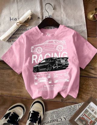 Crop Top rosa con estampado de coches