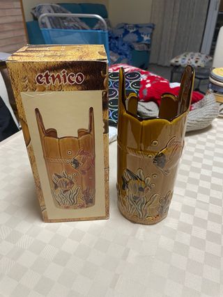 Porta bicchieri etnico ceramica pesci.