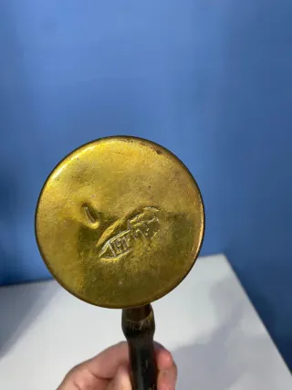 Antica Caffettiera in ottone con manico in legno