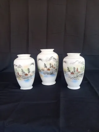Set 3 vasi porcellana giapponese dipinti a mano