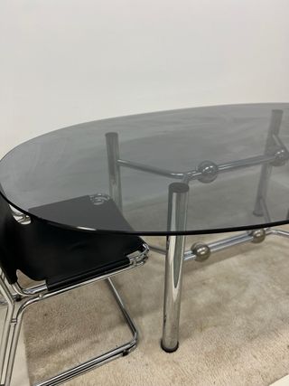 Mesa ovalada cristal Space Age años 70