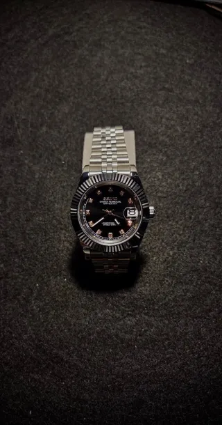 Seiko Mod Datejust NH35 Negro/Plata