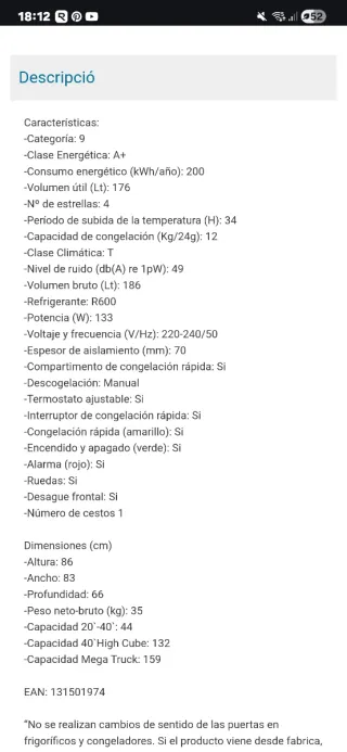 Congelador Tensai SIF240A+ 176L