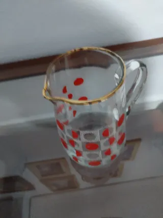 Jarra cristal vintage dorada y roja