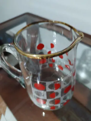 Jarra cristal vintage dorada y roja