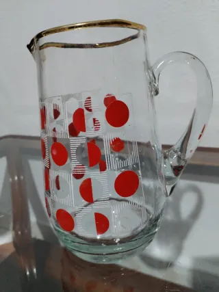Jarra cristal vintage dorada y roja