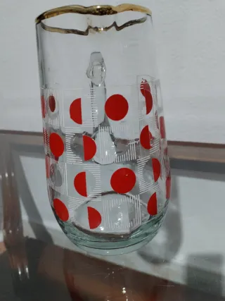 Jarra cristal vintage dorada y roja