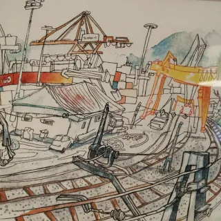 Ilustración Original de puerto industrial