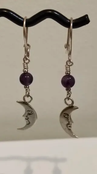 Pendientes de plata con luna y amatista