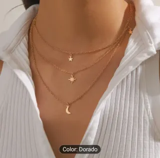 Collar Multicapa Estrellas y Luna Dorado