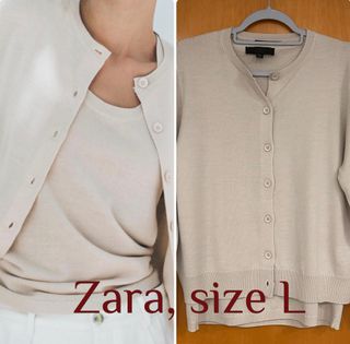 Conjunto Zara cardigan y camiseta beige - talla L