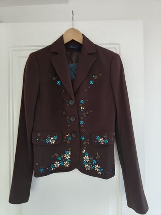 Chaqueta Cortefiel Talla 40 Marrón Bordada