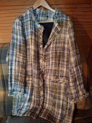 Abrigo Zara cuadros azul mujer