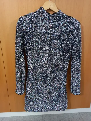 Vestido fiesta lentejuelas negro y plata