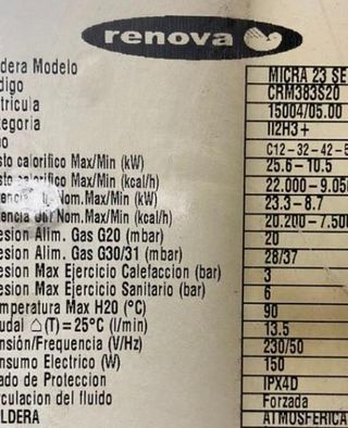 DESPIECE PARA CALDERA RENOVA MICRA 23 SE