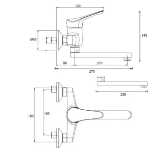 Rubinetto Miscelatore a Parete Muro Canna Lunga