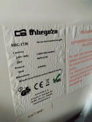 Microondas con grill Orbegozo