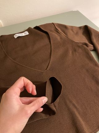 Jersey pico Stradivarius marrón talla S