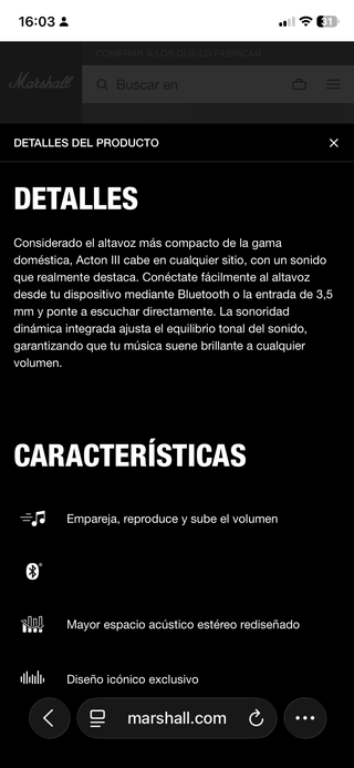 Altavoz Marshall Acton III Marrón/Dorado