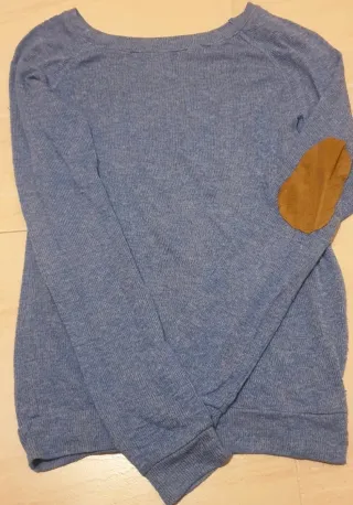 3 Maglie beige, blu e rosa con toppe sui gomiti