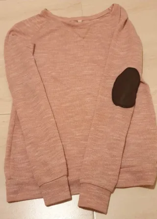 3 Maglie beige, blu e rosa con toppe sui gomiti