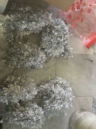 Striscione Albero Argento con Stelle Bianche