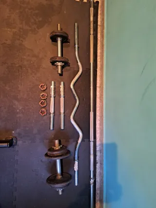 Lote Gym Rack + banco + barras + 96kg en disco