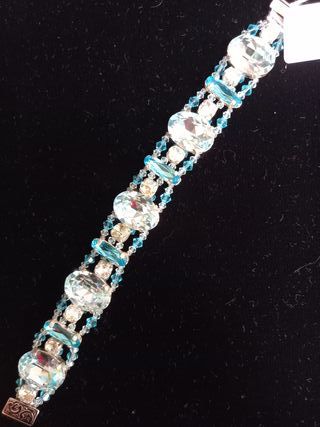 Pulsera Swarovski Cristales Azules y Plateados