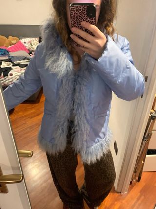 Giacca da neve azzurra con pelliccia