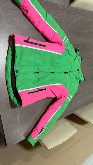 Ropa de esquí CMP verde y rosa talla 140, 8/10 año