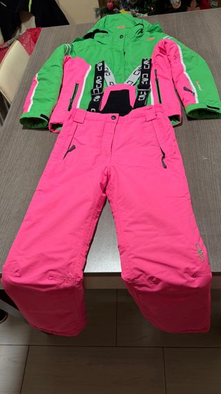 Ropa de esquí CMP verde y rosa talla 140, 8/10 año