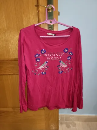 Camiseta rosa manga larga con pájaros