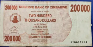 Zimbabwe, banconota 200.000 dollari 2007
