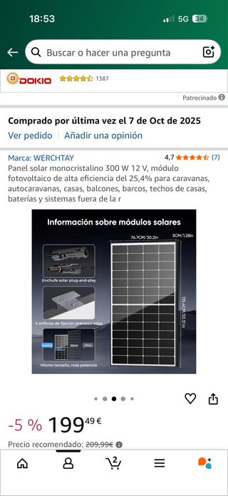 Panel solar monocristalino 300W 12V