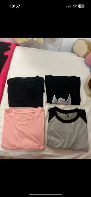 Lote 4 Camisetas (Negra, Rosa, Gris)