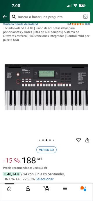 Teclado Roland E-X10 Piano 61 notas