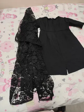 Vestido de mantilla negro hecho a mano + mantilla