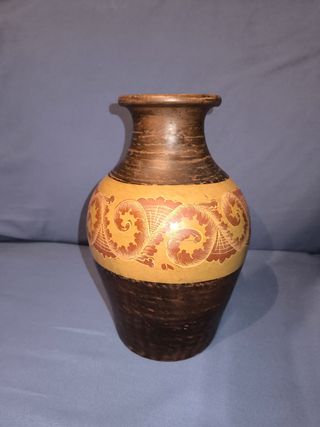 Jarrón Cerámica Marrón y Amarillo