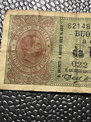 Buono di Cassa 1 Lira 1893 Regno d'Italia