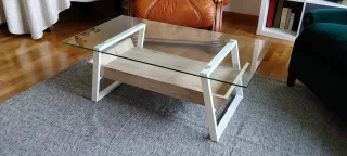 Mesa de centro cristal y madera