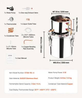 Distillatore di Alcool 11 L Acciaio Inossidabile