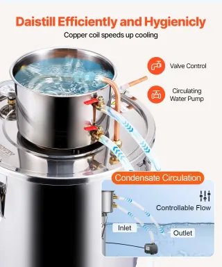 Distillatore di Alcol 30 L Bobina di Rame Argento