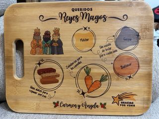 Tabla de madera Reyes Magos personalizada